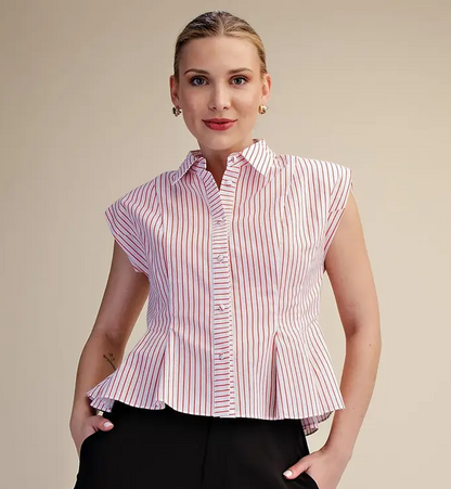Samera Stripe Button Up Top - Red - Delta Swanky Girl