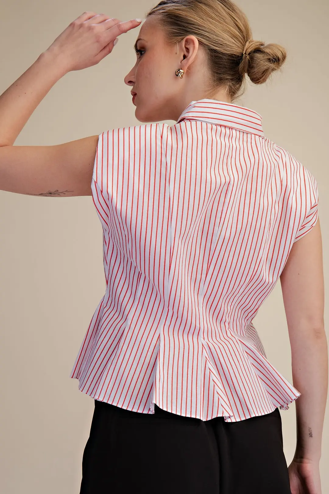 Samera Stripe Button Up Top - Red - Delta Swanky Girl