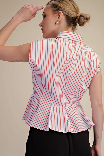 Samera Stripe Button Up Top - Red - Delta Swanky Girl