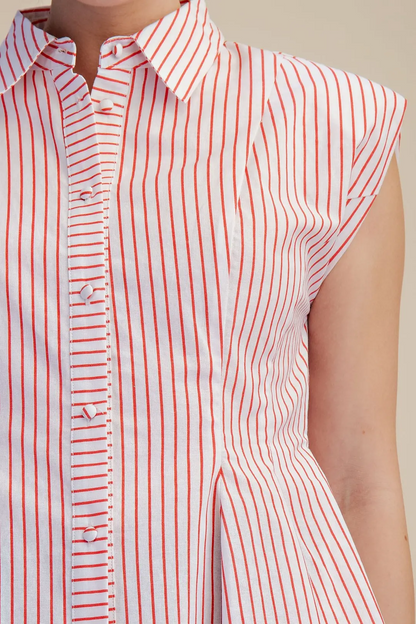 Samera Stripe Button Up Top - Red - Delta Swanky Girl