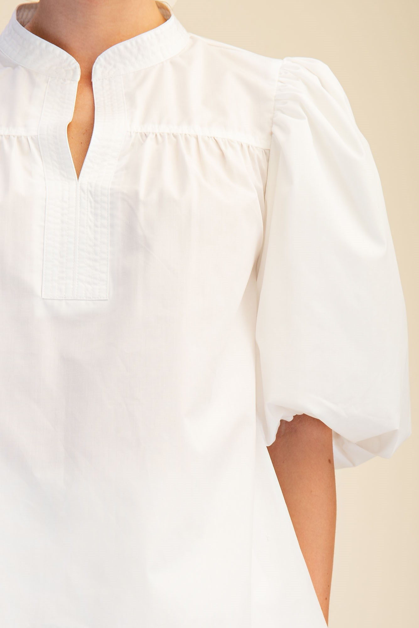 Lyla Puff Sleeve Poplin Top - White - Delta Swanky Girl