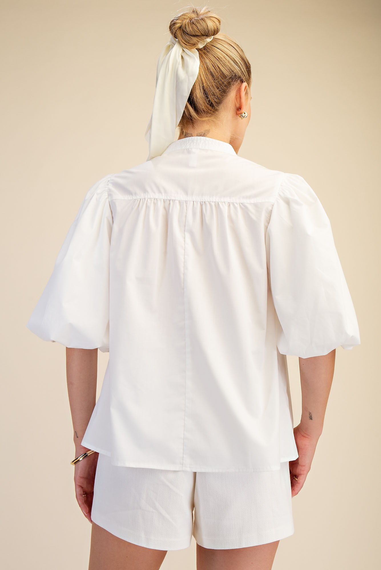 Lyla Puff Sleeve Poplin Top - White - Delta Swanky Girl