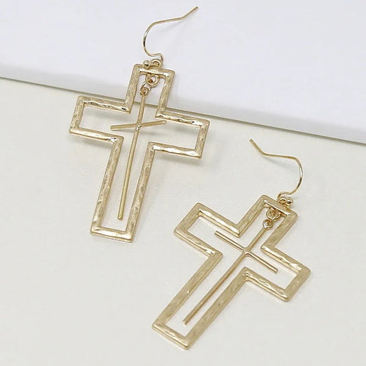 Heavens Touch Cross Earring (Gold)