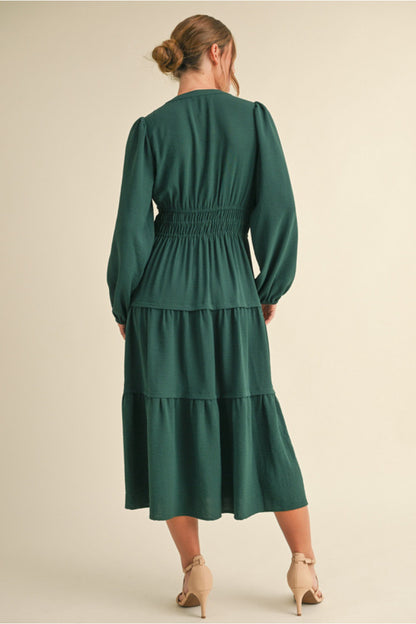 Anastasia Smocked Long Sleeve Dress (Green)