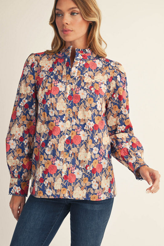 Victorian Vibes Floral Top - Blue