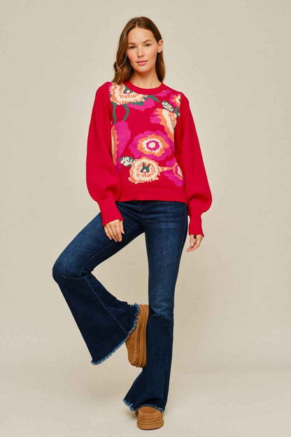 Perfectly Poised Puff Sleeve Floral Sweater