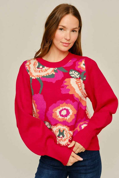 Perfectly Poised Puff Sleeve Floral Sweater