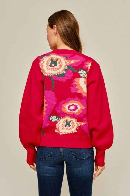 Perfectly Poised Puff Sleeve Floral Sweater