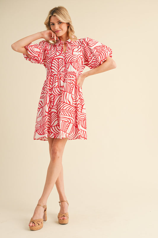 Finding Romance Abstract Dress (Red)