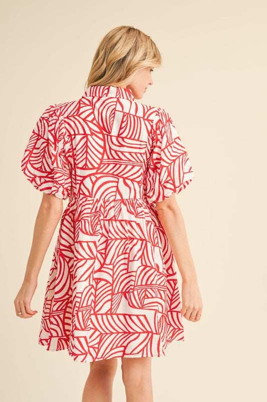 Finding Romance Abstract Dress (Red)