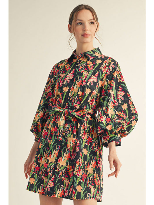 Dabria Floral Print Dress - Black