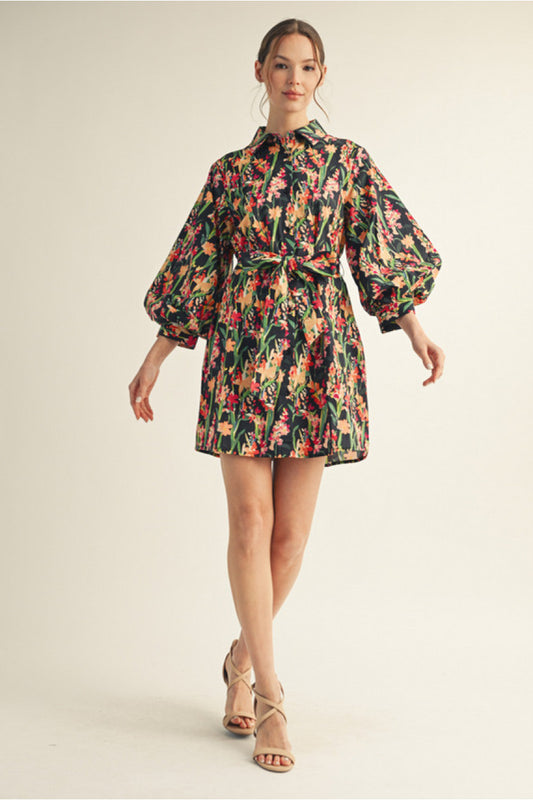 Dabria Floral Print Dress - Black