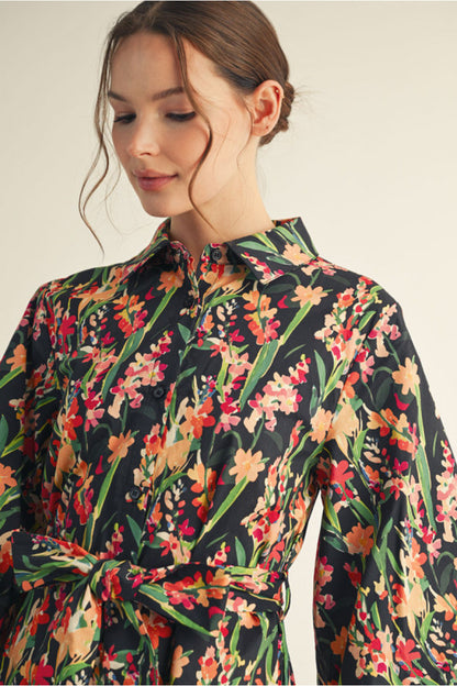 Dabria Floral Print Dress - Black