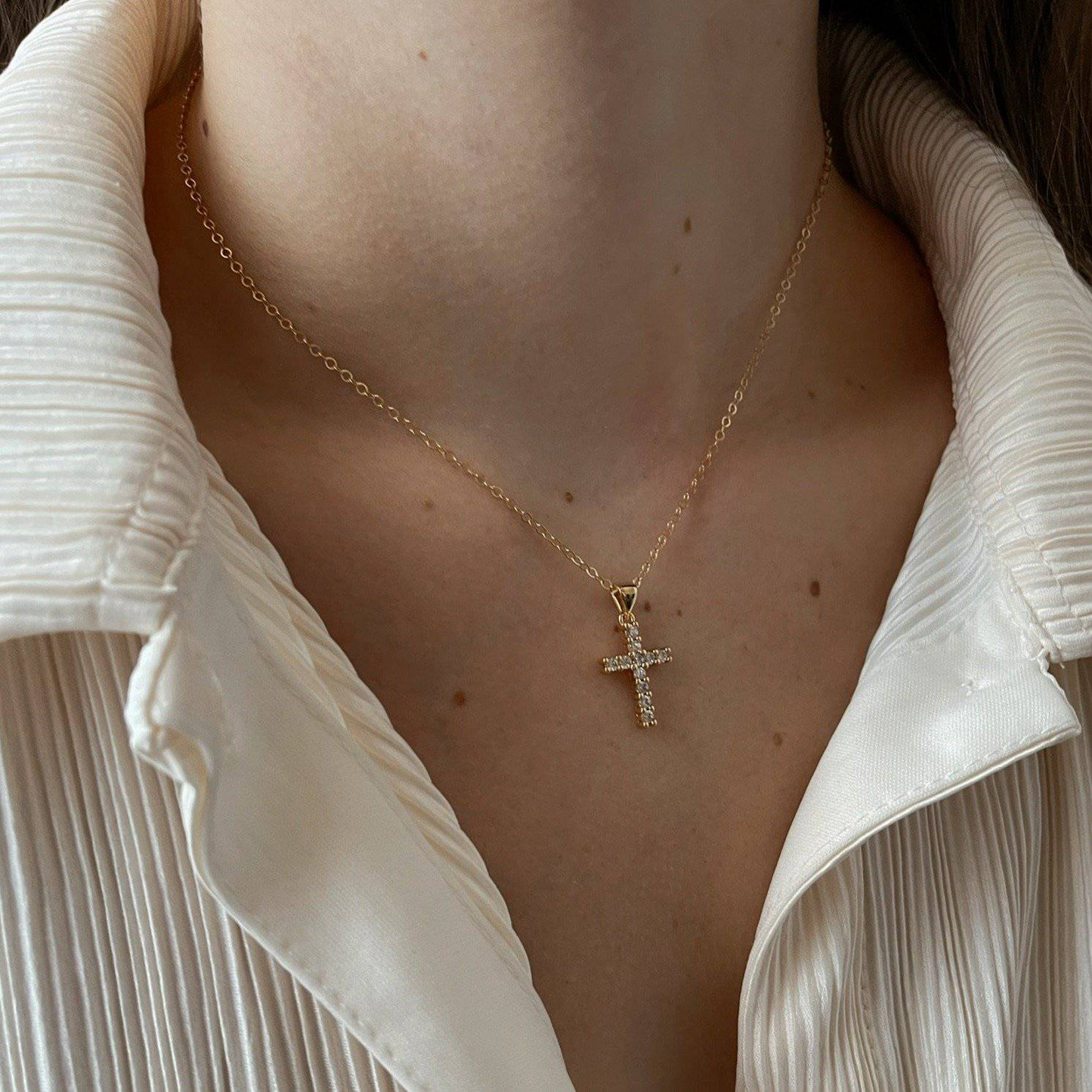 Blessed CZ Cross Necklace - Delta Swanky Girl