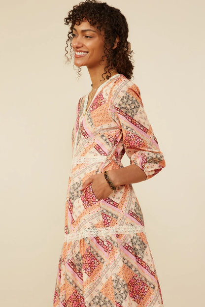 Vintage Patchwork Midi Dress