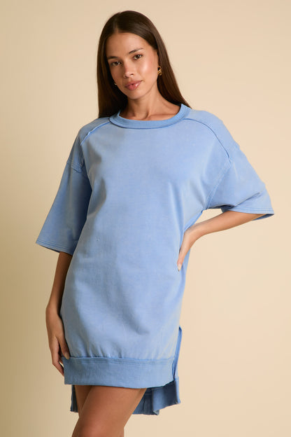 Lake Weekend French Terry Tunic Dress - Blue - Delta Swanky Girl