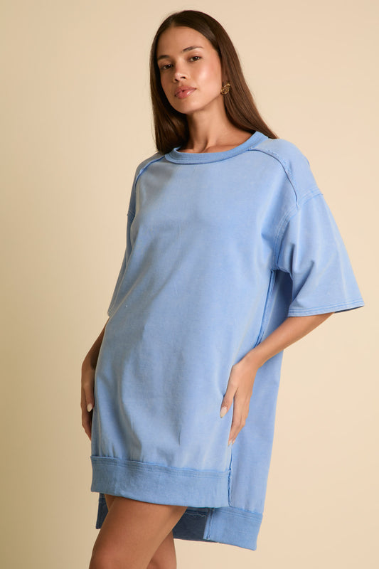 Lake Weekend French Terry Tunic Dress - Blue - Delta Swanky Girl