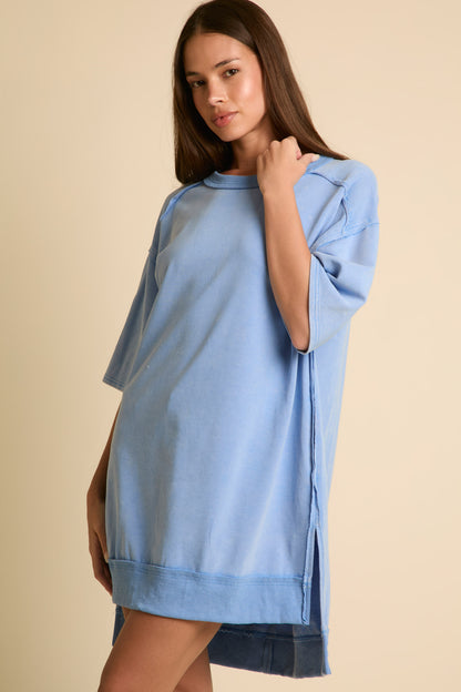 Lake Weekend French Terry Tunic Dress - Blue - Delta Swanky Girl