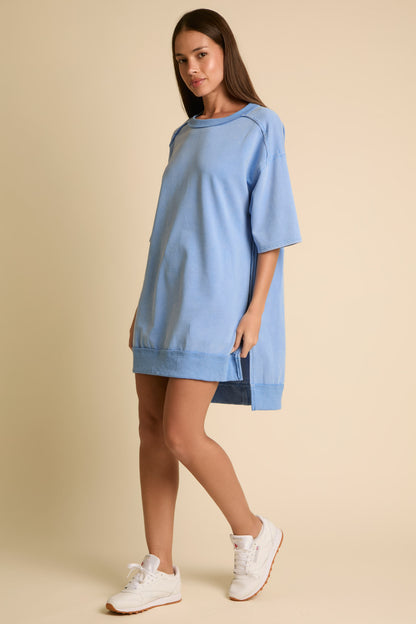 Lake Weekend French Terry Tunic Dress - Blue - Delta Swanky Girl