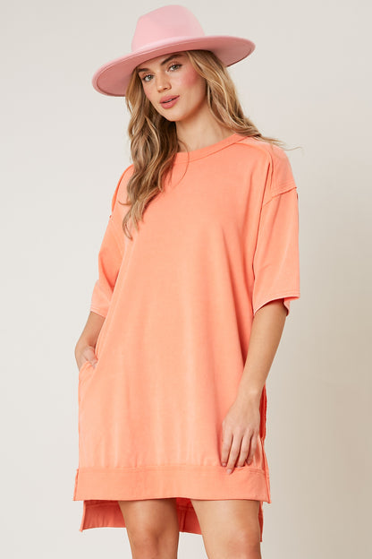 Lake Weekend French Terry Tunic Dress - Peach