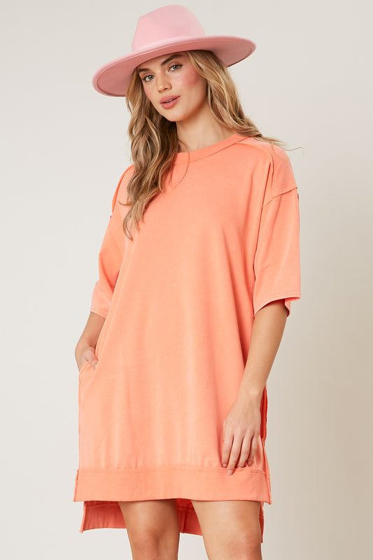 Lake Weekend French Terry Tunic Dress - Peach - Delta Swanky Girl