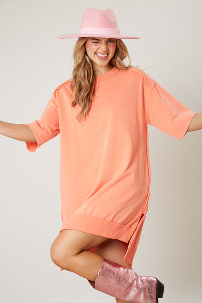 Lake Weekend French Terry Tunic Dress - Peach