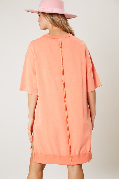 Lake Weekend French Terry Tunic Dress - Peach