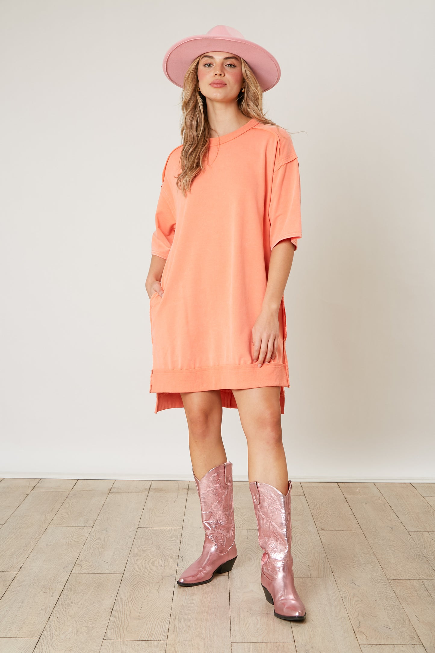Lake Weekend French Terry Tunic Dress - Peach