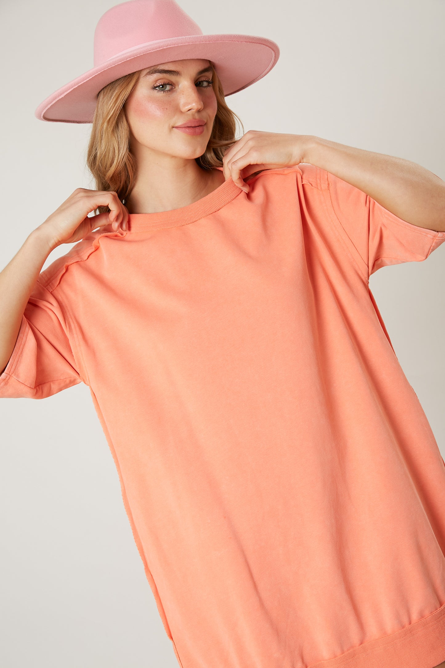 Lake Weekend French Terry Tunic Dress - Peach