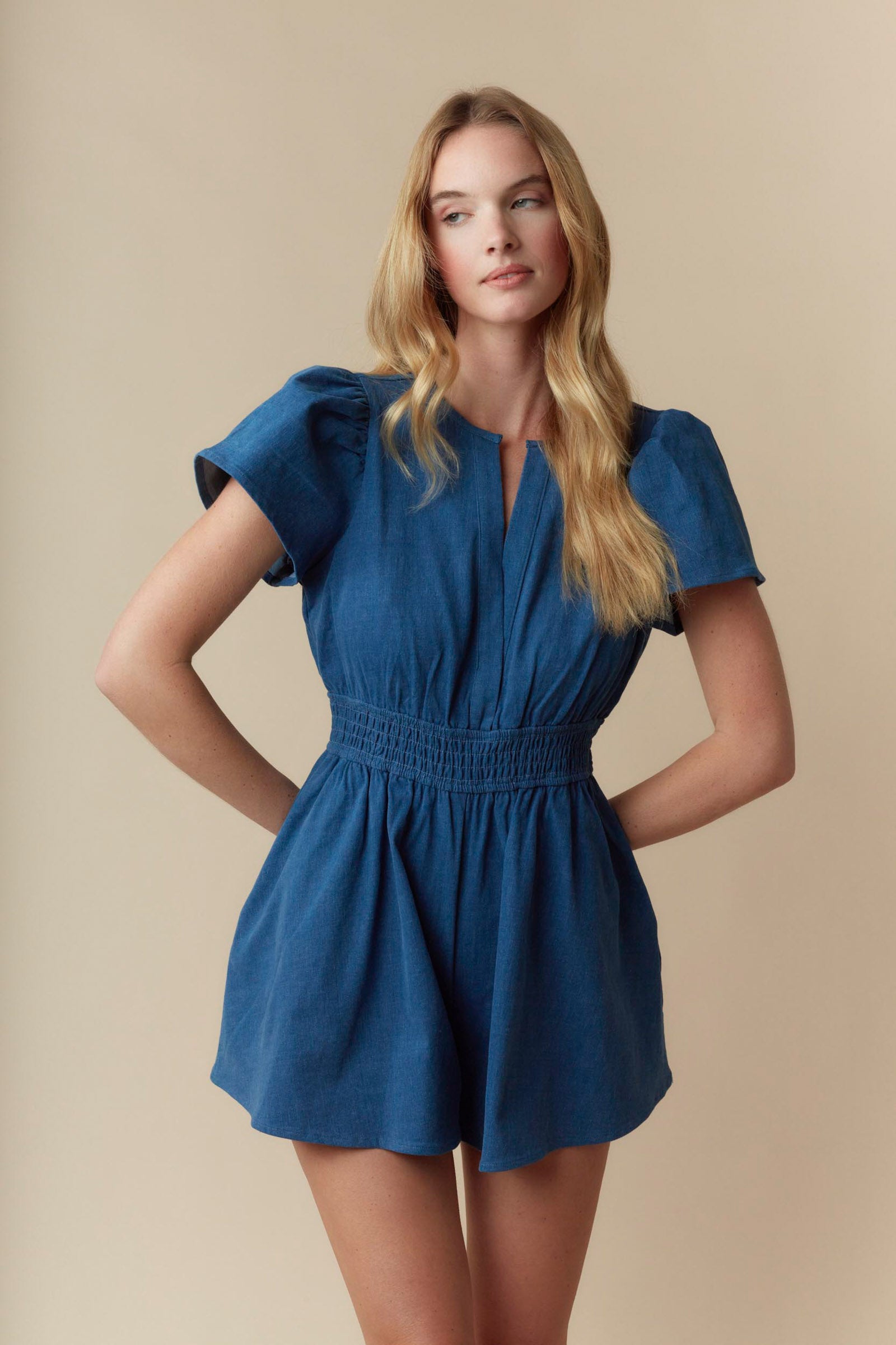 Prime Blue Denim Smocked Romper - Delta Swanky Girl