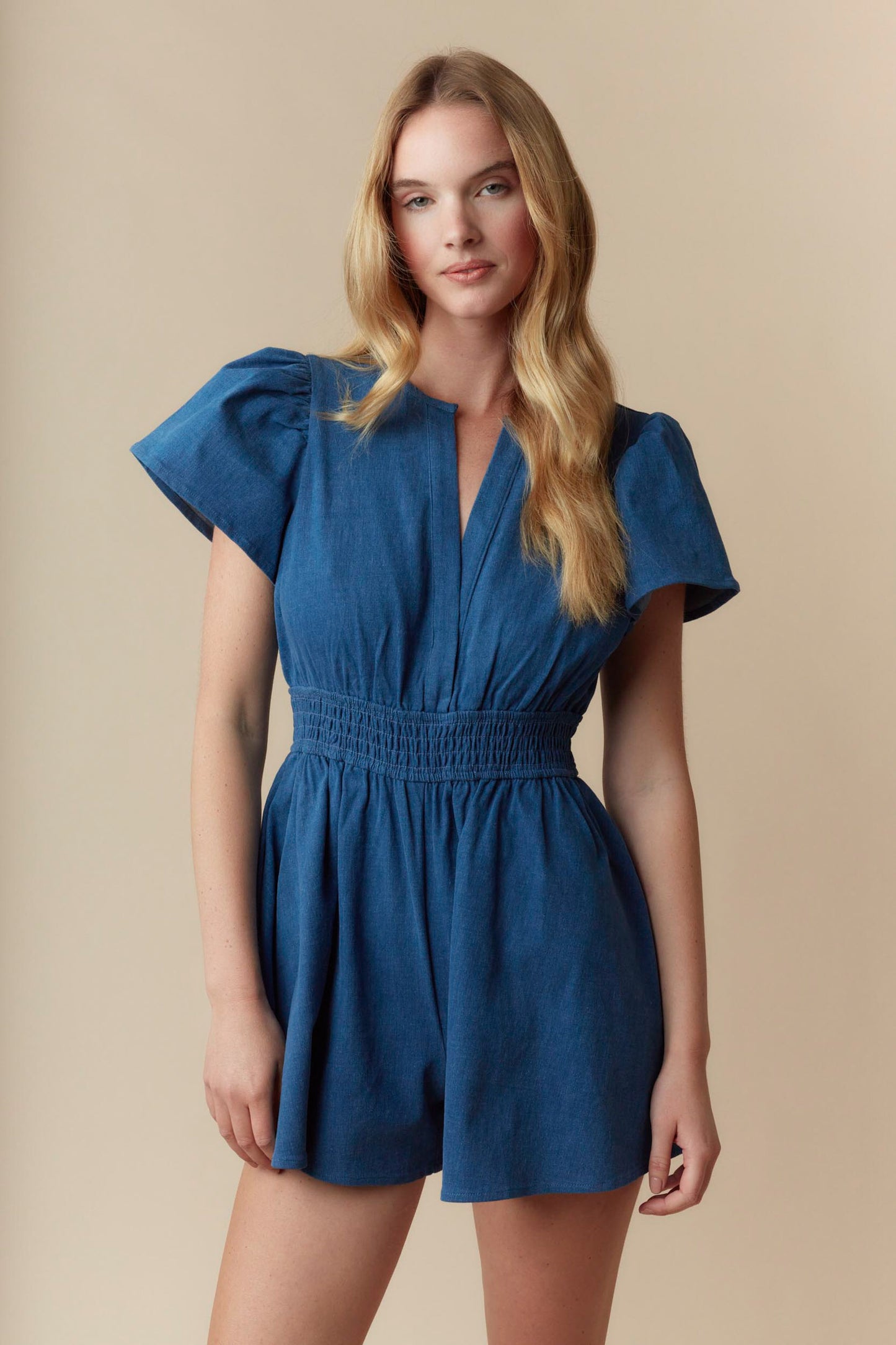 Prime Blue Denim Smocked Romper - Delta Swanky Girl