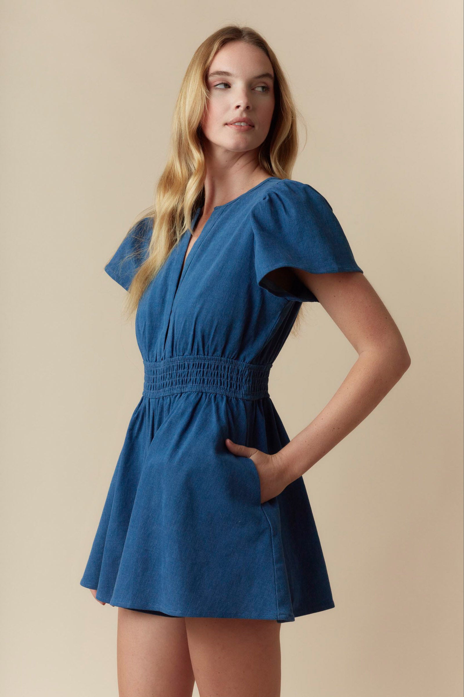 Prime Blue Denim Smocked Romper - Delta Swanky Girl