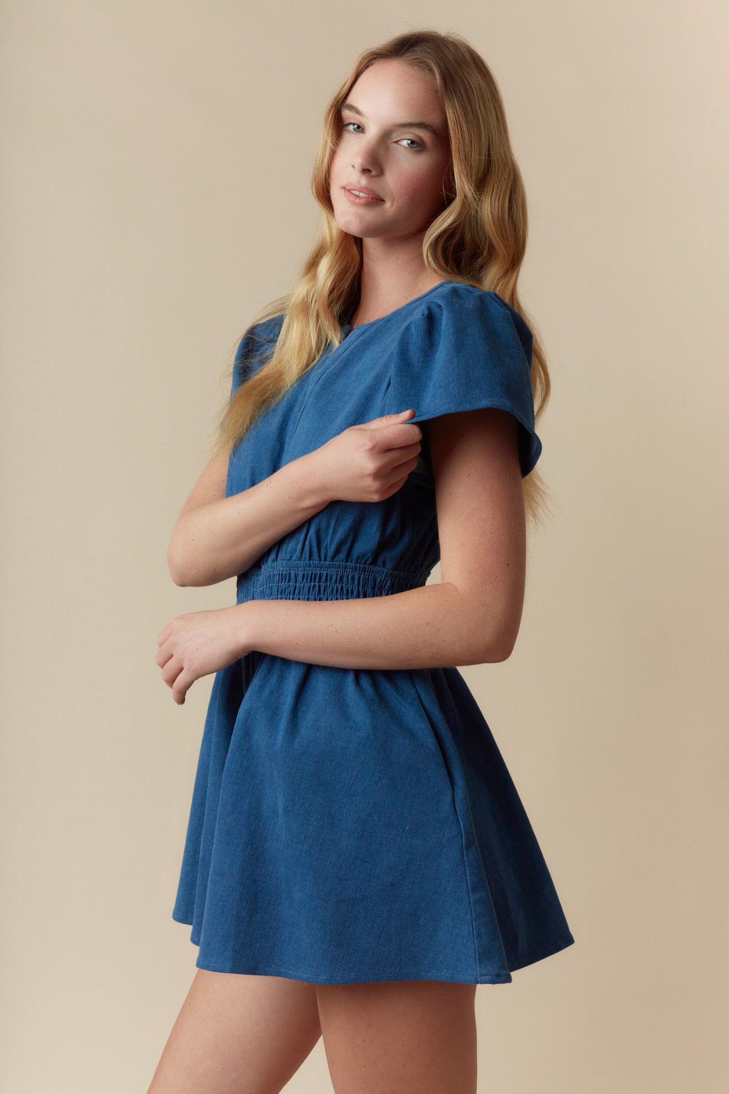 Prime Blue Denim Smocked Romper - Delta Swanky Girl