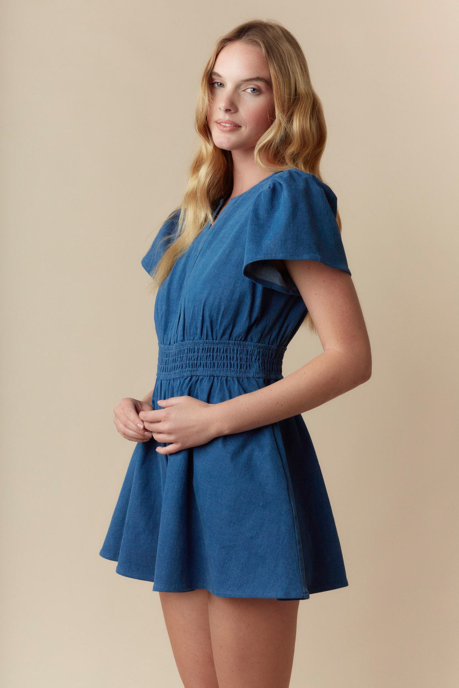 Prime Blue Denim Smocked Romper - Delta Swanky Girl