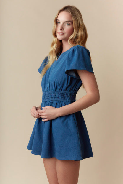 Prime Blue Denim Smocked Romper - Delta Swanky Girl