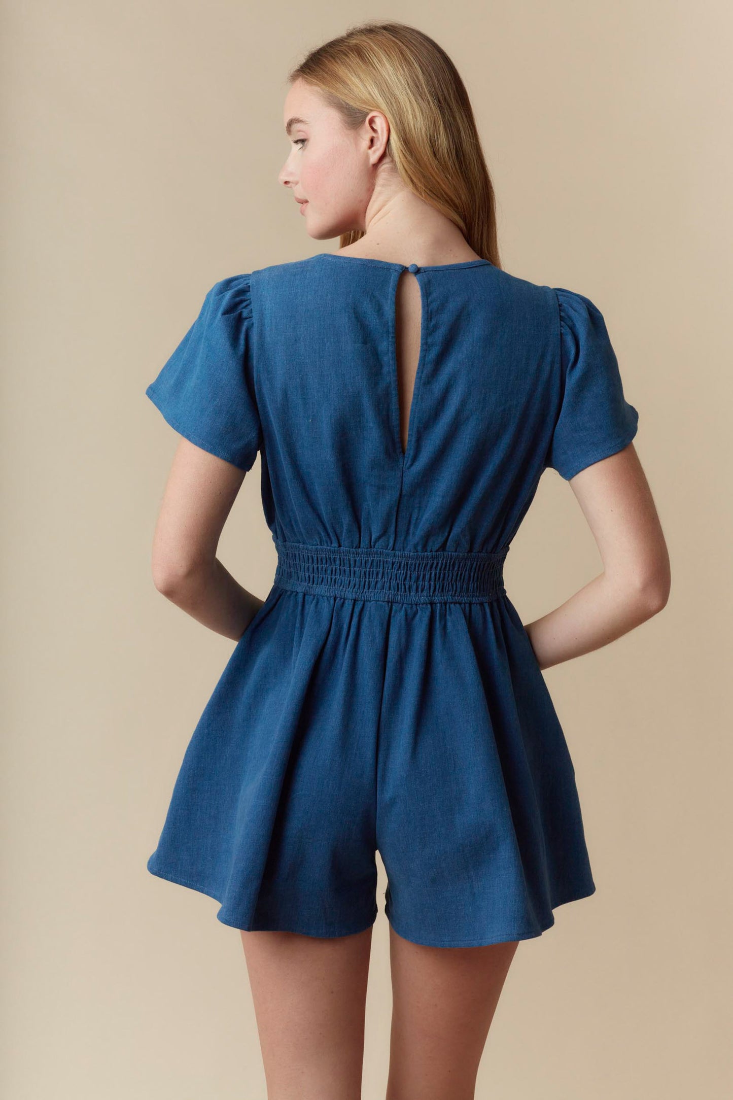 Prime Blue Denim Smocked Romper - Delta Swanky Girl