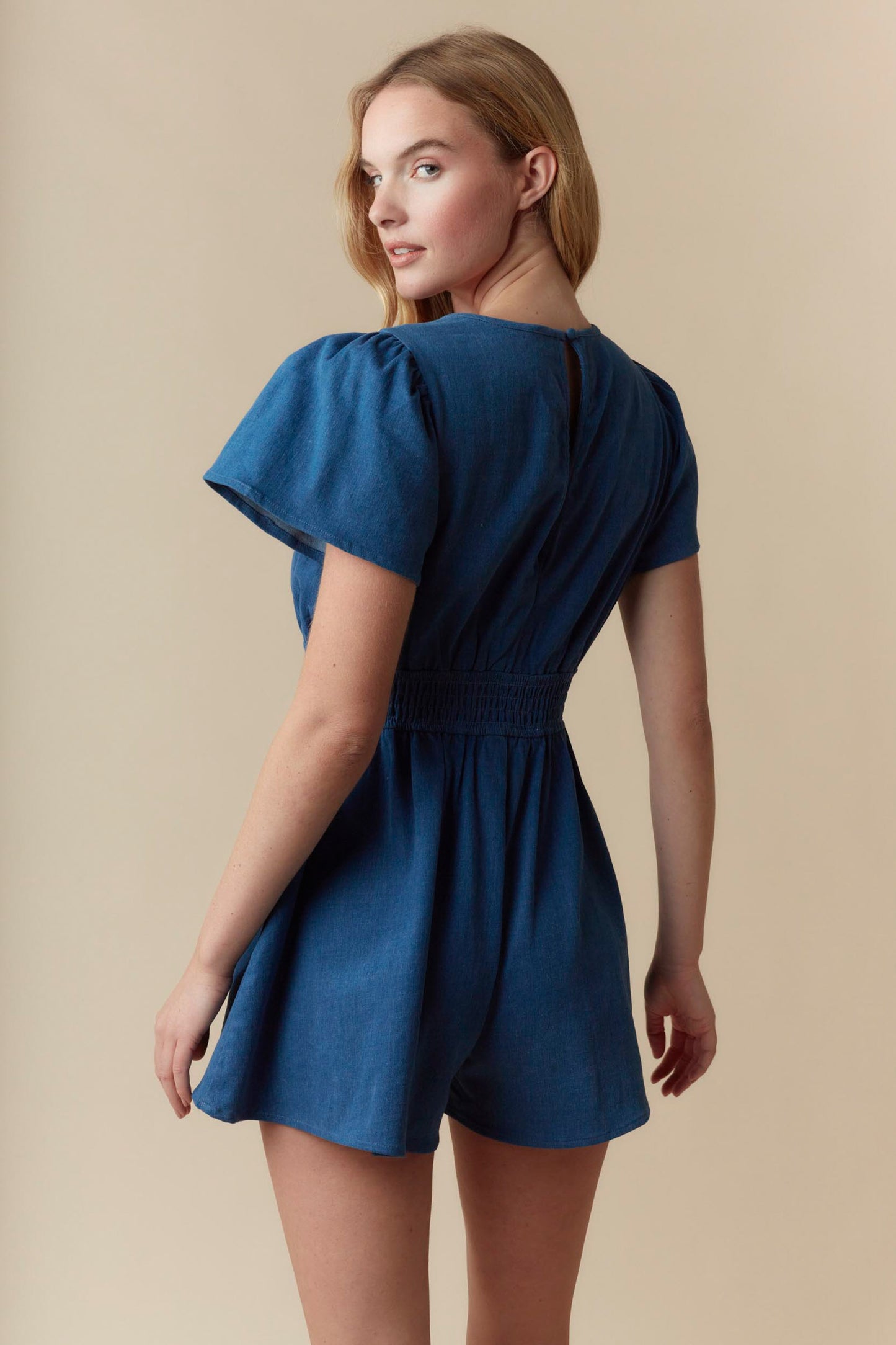 Prime Blue Denim Smocked Romper - Delta Swanky Girl