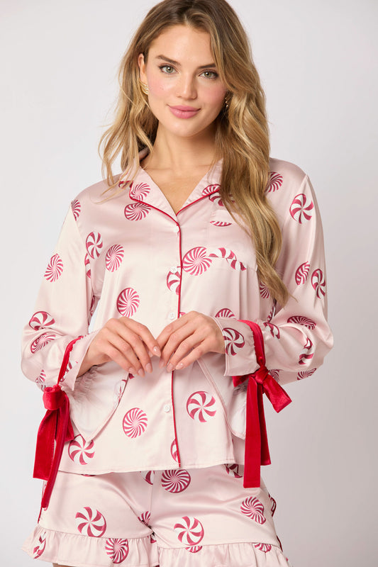 Winter Wonderland Peppermint Satin Pajama Set