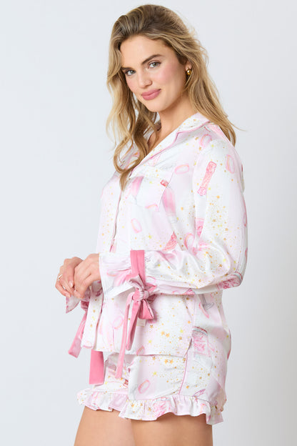 Pop The Bubbly Satin Pajama Set