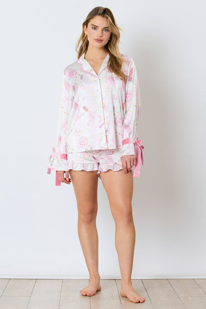 Pop The Bubbly Satin Pajama Set