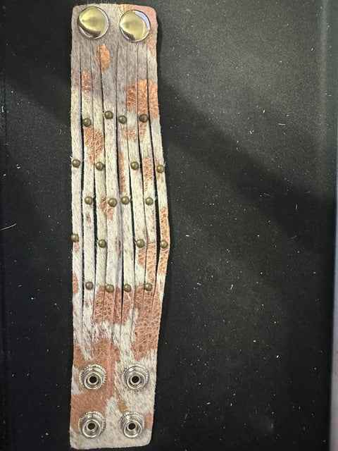 Multi-Strand Handmade Leather Hide Studded Bracelet