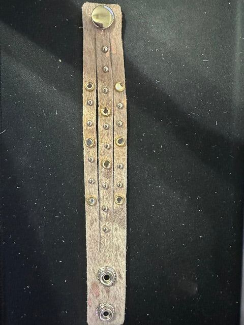 Triple-Strand Handmade Leather Hide Studded Bracelet