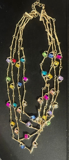 Harlequin Mosaic Layered Gemstone Necklace