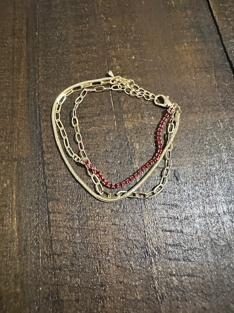 Garnet Gemstone Link Bracelet Set (Gold)
