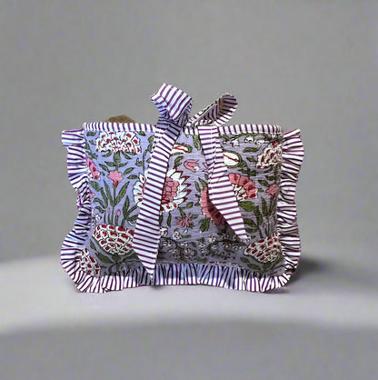Handmade Quilted Cosmetic Bag - Purple Poppy