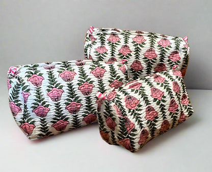 Quilted Cosmetic Bag - White Vine - Medium