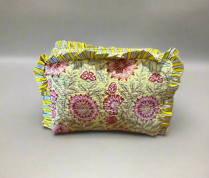 Handmade Quilted Cosmetic Bag - Yellow Poppy