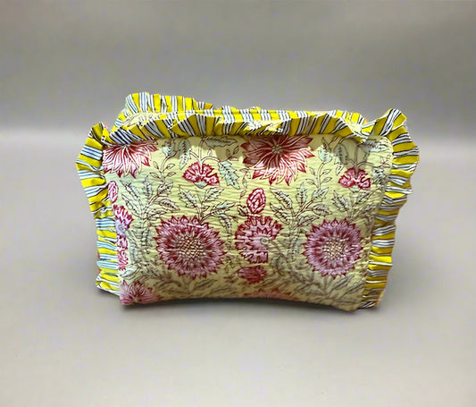 Handmade Quilted Cosmetic Bag - Yellow Poppy
