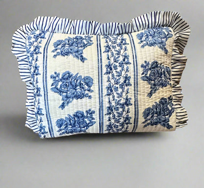 Handmade Quilted Cosmetic Bag - Blue Vine