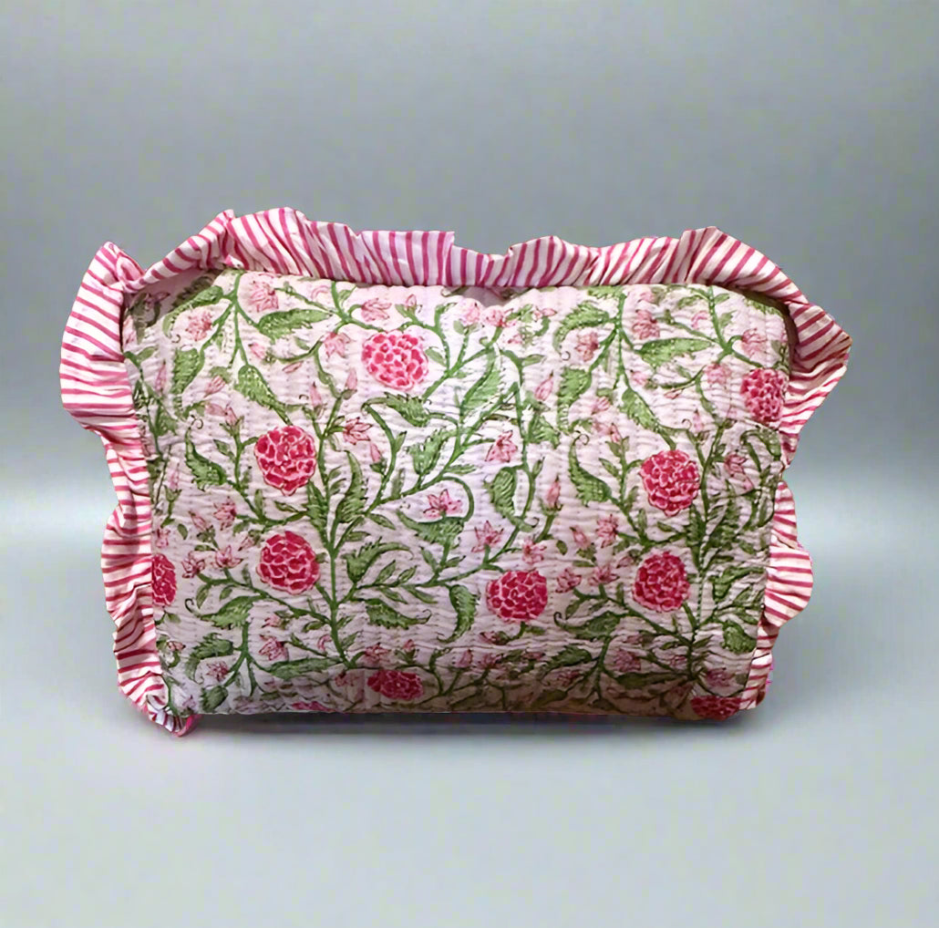 Handmade Quilted Cosmetic Bag - Pink Vine